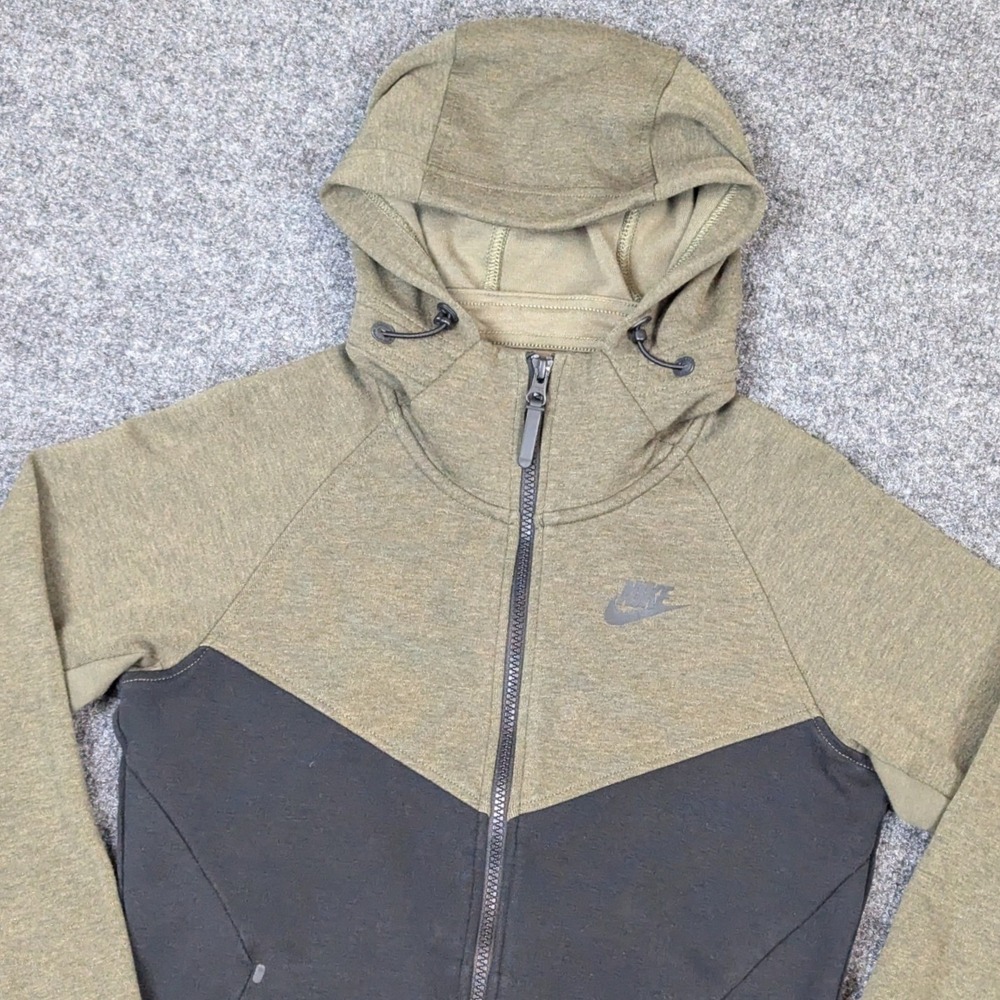 Nike Tech Fleece Full Zip Hoodie Olive Green Colorblock Black Mens Small Jacket